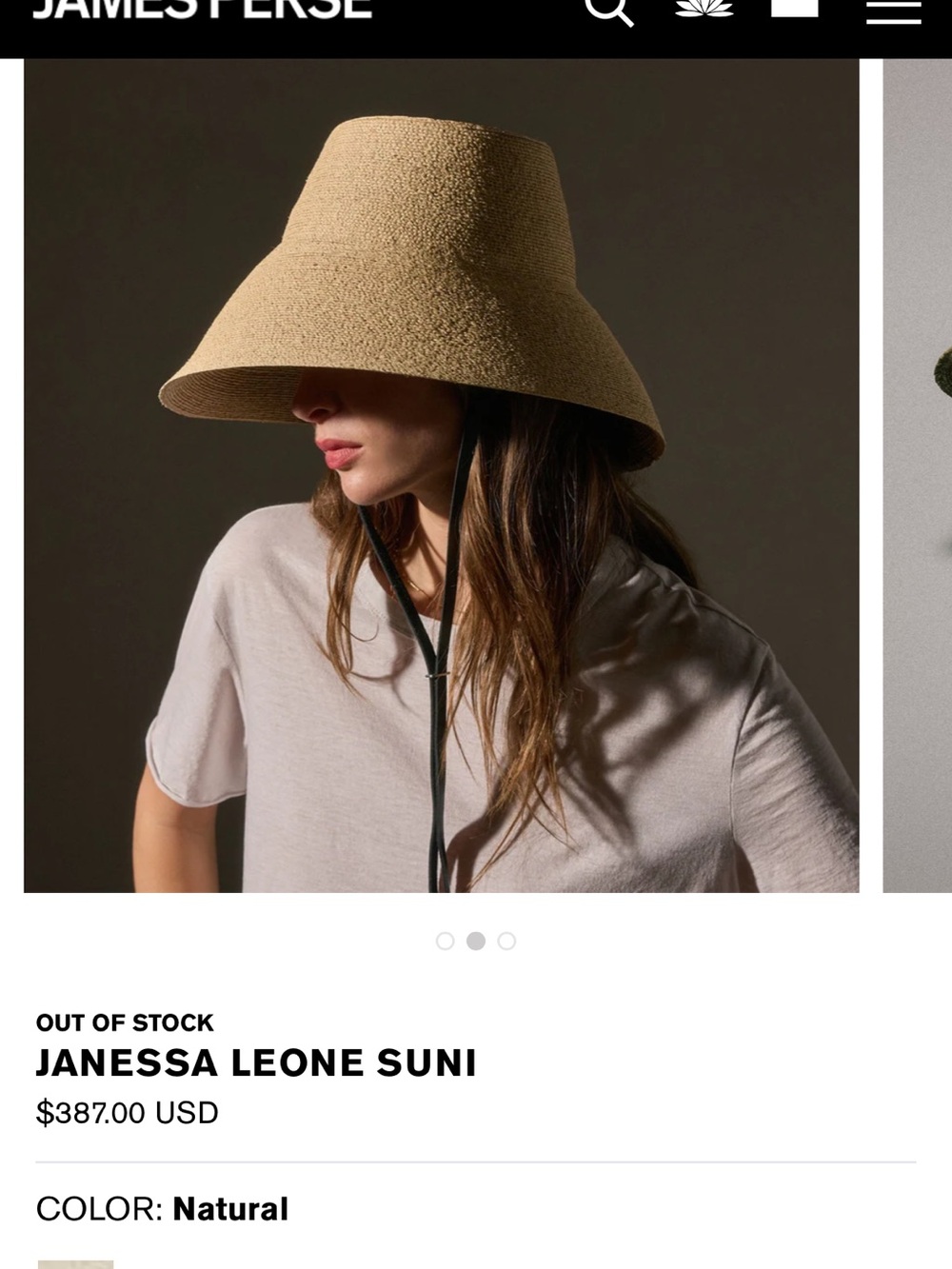 Janessa Leone Natural Straw Visor Hat with Black Chin Strap - Picture 4 of 7